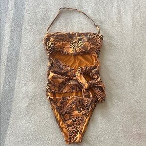 BCBGeneration Floral Cutout One Piece in Orange and Black